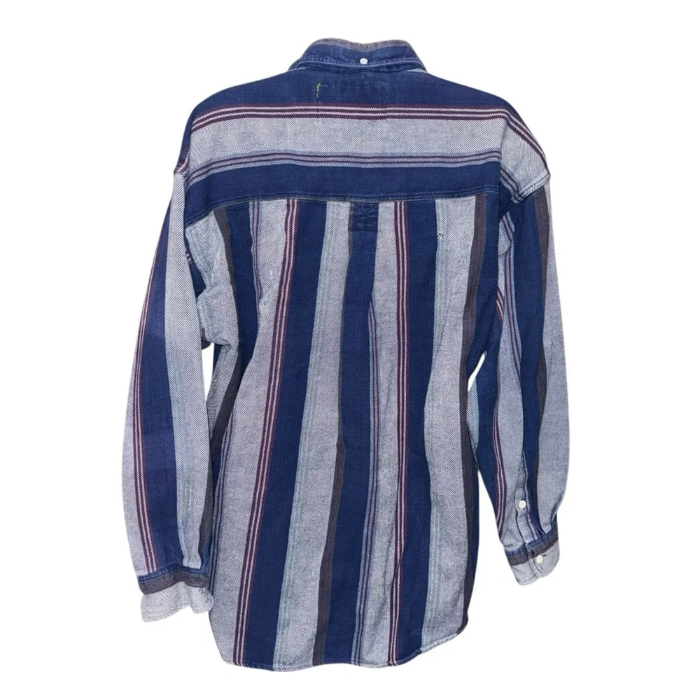 Rustic Outfitter Men’s Striped Flannel Shirt Medium Blue Button Front Cotton